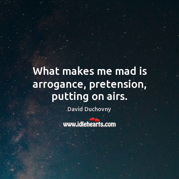 What makes me mad is arrogance, pretension, putting on airs. David Duchovny Picture Quote