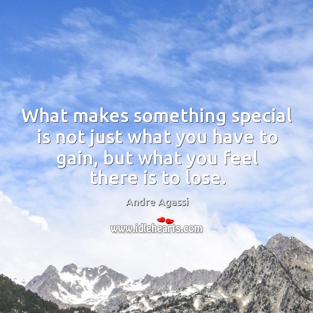 What makes something special is not just what you have to gain, but what you feel there is to lose. Andre Agassi Picture Quote