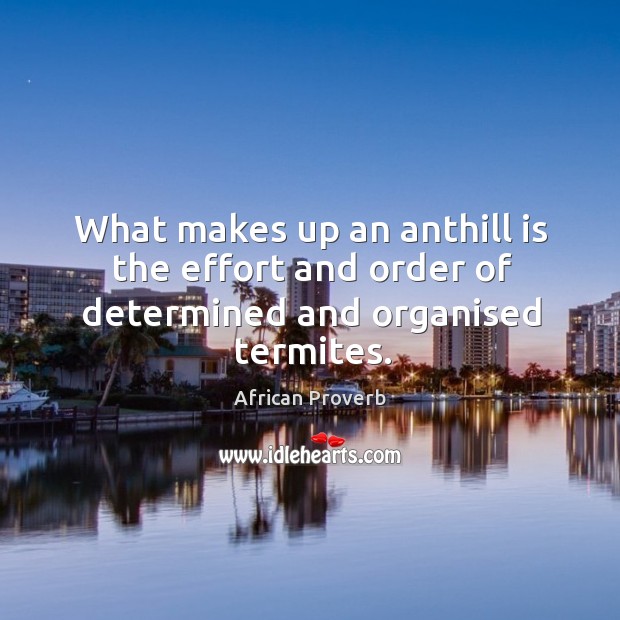 What makes up an anthill is the effort and order of determined African Proverbs Image