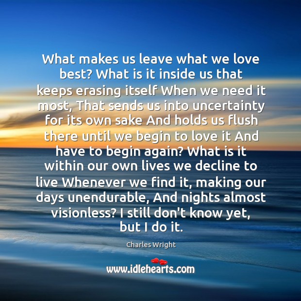 What makes us leave what we love best? What is it inside Charles Wright Picture Quote