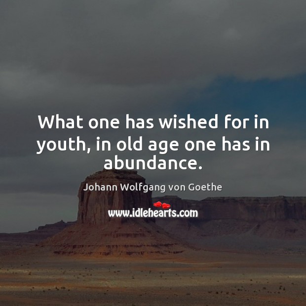What one has wished for in youth, in old age one has in abundance. Johann Wolfgang von Goethe Picture Quote
