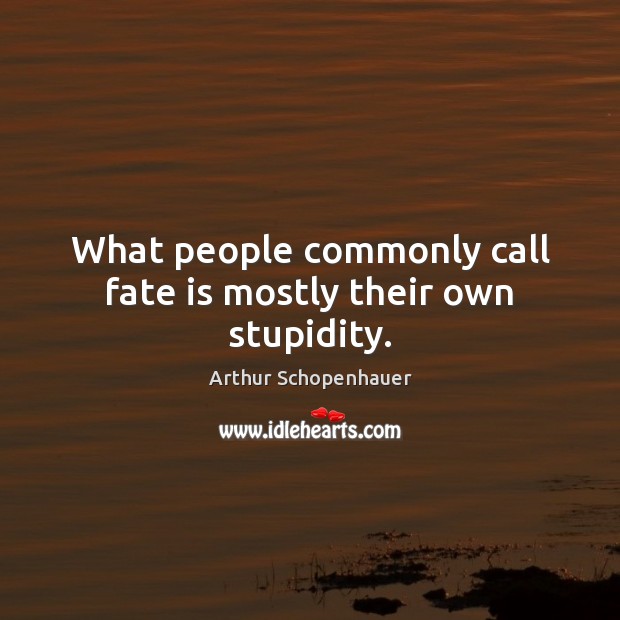 What people commonly call fate is mostly their own stupidity. Arthur Schopenhauer Picture Quote