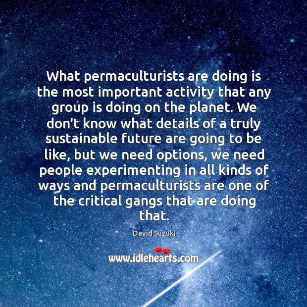 What permaculturists are doing is the most important activity that any group David Suzuki Picture Quote