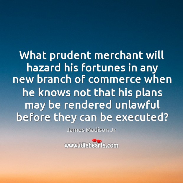 What prudent merchant will hazard his fortunes in any new branch of commerce James Madison Jr Picture Quote