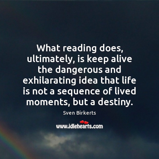 What reading does, ultimately, is keep alive the dangerous and exhilarating idea Sven Birkerts Picture Quote