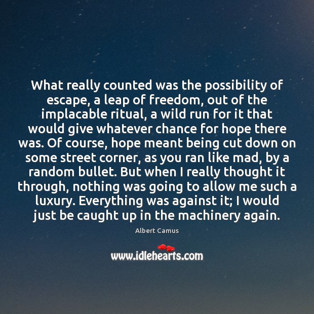 What really counted was the possibility of escape, a leap of freedom, Image