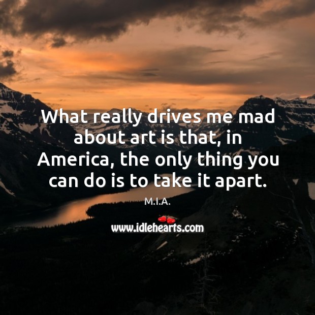 What really drives me mad about art is that, in America, the M.I.A. Picture Quote