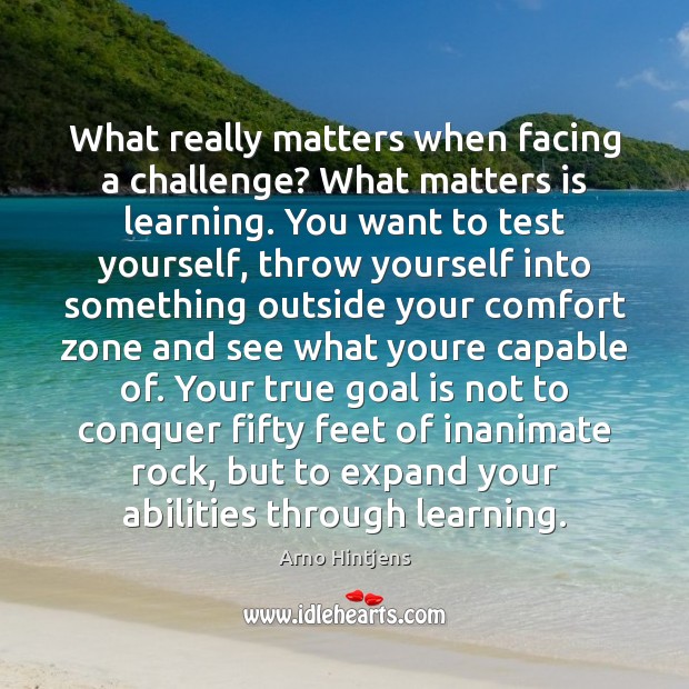 What really matters when facing a challenge? What matters is learning. You Arno Hintjens Picture Quote