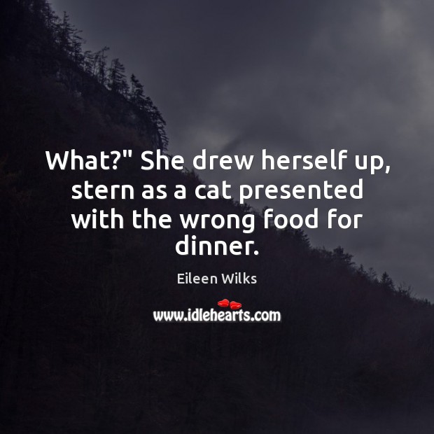 What?” She drew herself up, stern as a cat presented with the wrong food for dinner. Image