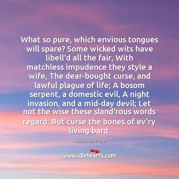 What so pure, which envious tongues will spare? Some wicked wits have Alexander Pope Picture Quote
