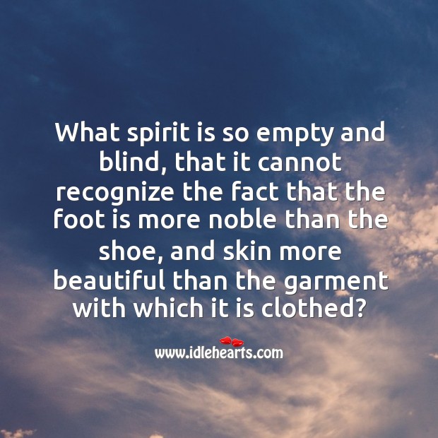 What spirit is so empty and blind, that it cannot recognize the fact that the foot is more noble than the shoe Image