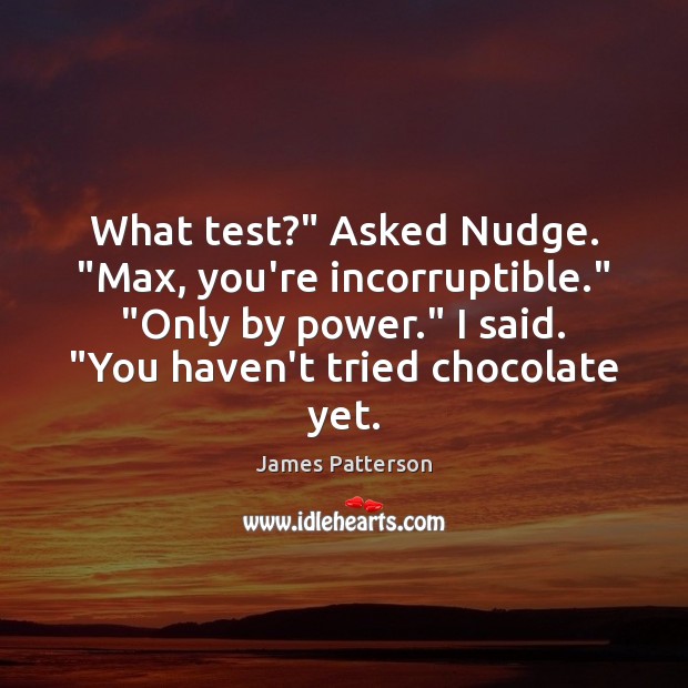 What test?” Asked Nudge. “Max, you’re incorruptible.” “Only by power.” I said. “ Image