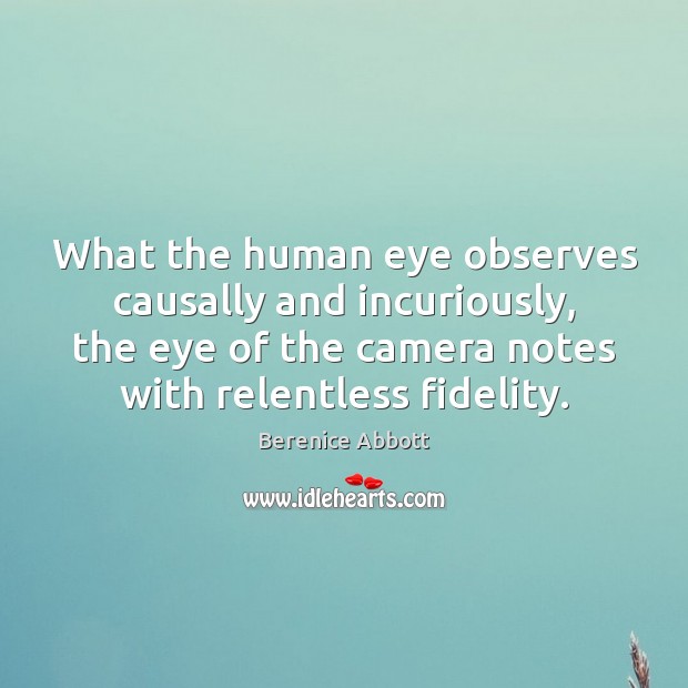 What the human eye observes causally and incuriously, the eye of the Berenice Abbott Picture Quote