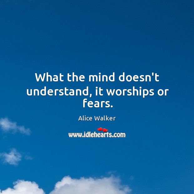 What the mind doesn’t understand, it worships or fears. Alice Walker Picture Quote