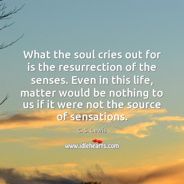 What the soul cries out for is the resurrection of the senses. C. S. Lewis Picture Quote