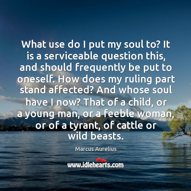 What use do I put my soul to? It is a serviceable Marcus Aurelius Picture Quote