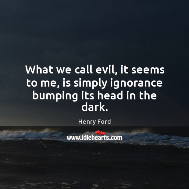 What we call evil, it seems to me, is simply ignorance bumping its head in the dark. Henry Ford Picture Quote