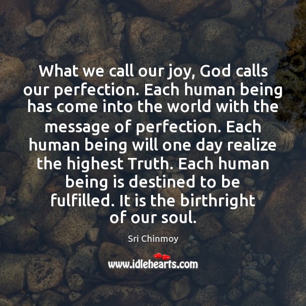 What we call our joy, God calls our perfection. Each human being Sri Chinmoy Picture Quote