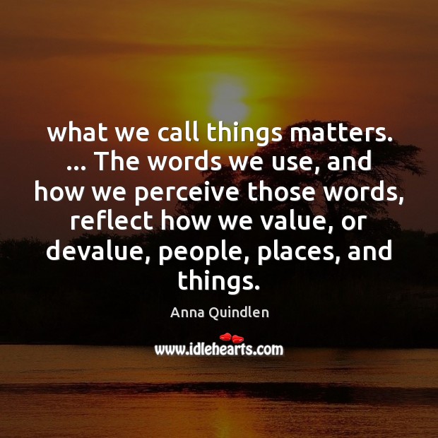What we call things matters. … The words we use, and how we Anna Quindlen Picture Quote