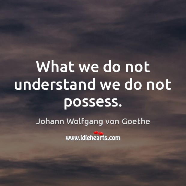 What we do not understand we do not possess. Johann Wolfgang von Goethe Picture Quote