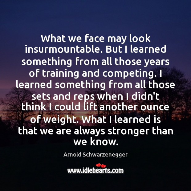 What we face may look insurmountable. But I learned something from all Arnold Schwarzenegger Picture Quote