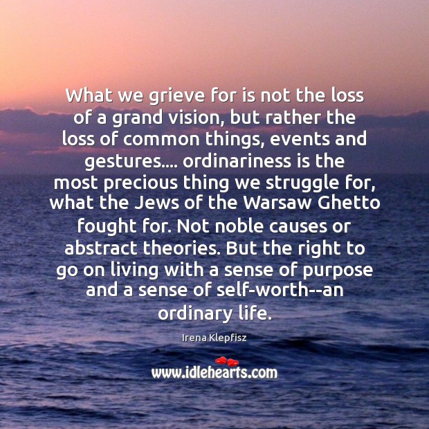 What we grieve for is not the loss of a grand vision, 