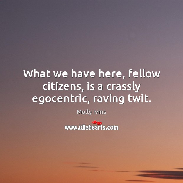 What we have here, fellow citizens, is a crassly egocentric, raving twit. Molly Ivins Picture Quote
