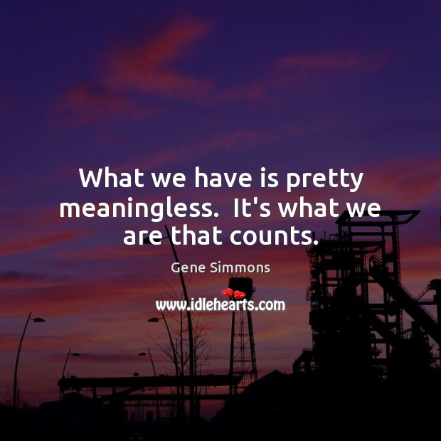 What we have is pretty meaningless.  It’s what we are that counts. Gene Simmons Picture Quote