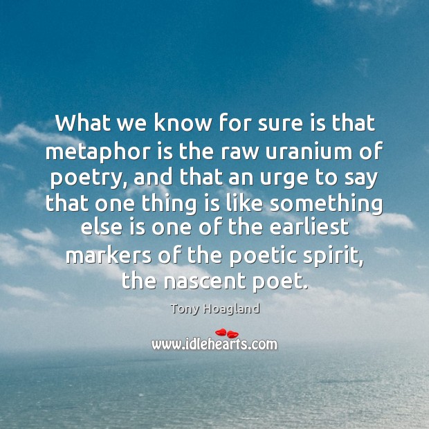 What we know for sure is that metaphor is the raw uranium Tony Hoagland Picture Quote