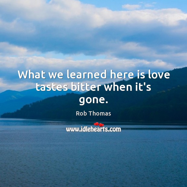 What we learned here is love tastes bitter when it’s gone. Rob Thomas Picture Quote