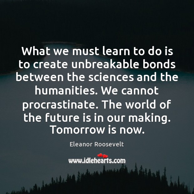 What we must learn to do is to create unbreakable bonds between Eleanor Roosevelt Picture Quote