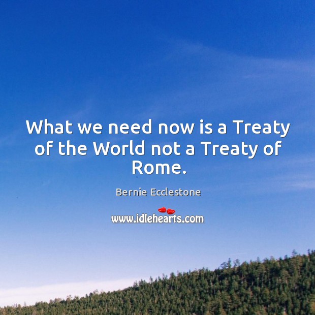 What we need now is a treaty of the world not a treaty of rome. Bernie Ecclestone Picture Quote