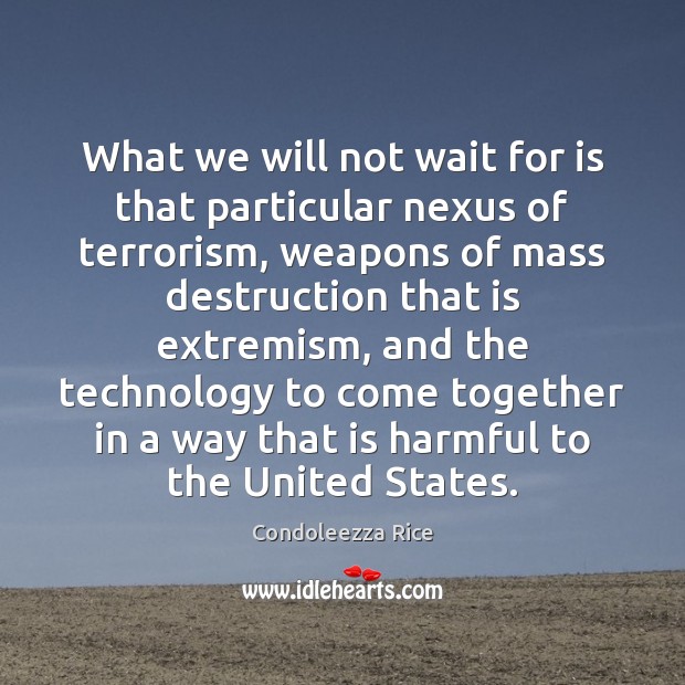 What we will not wait for is that particular nexus of terrorism, Condoleezza Rice Picture Quote