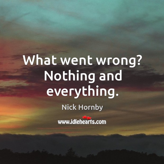 What went wrong? Nothing and everything. Nick Hornby Picture Quote