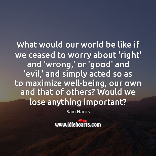 What would our world be like if we ceased to worry about Sam Harris Picture Quote