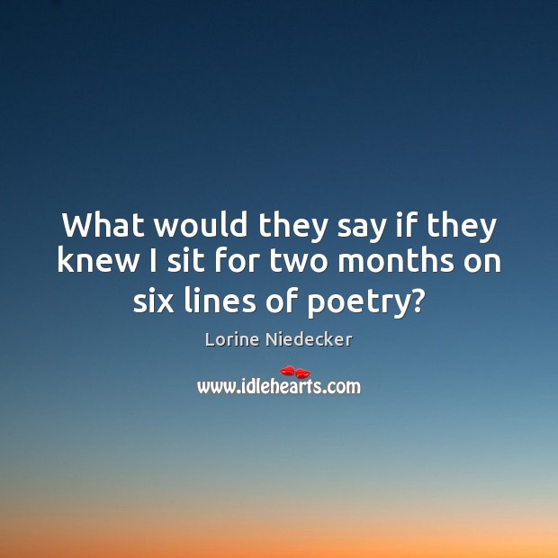 What would they say if they knew I sit for two months on six lines of poetry? Lorine Niedecker Picture Quote
