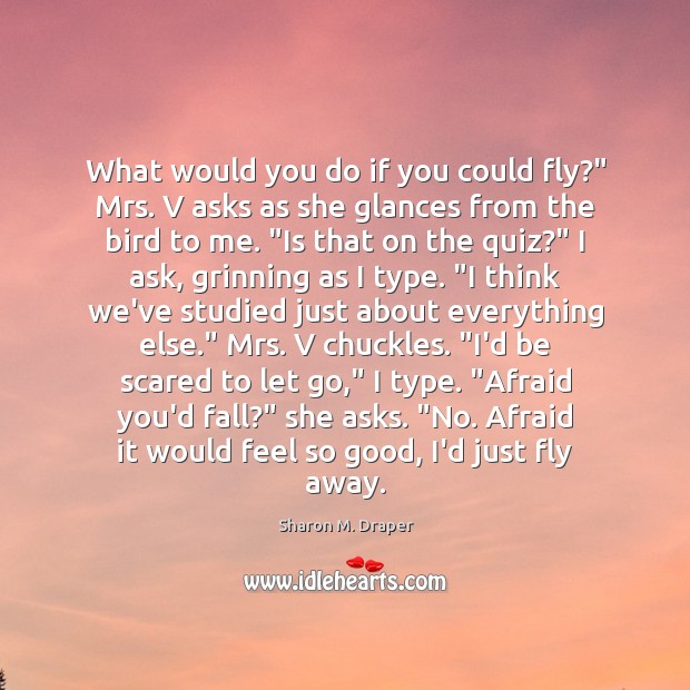 What would you do if you could fly?” Mrs. V asks as Sharon M. Draper Picture Quote