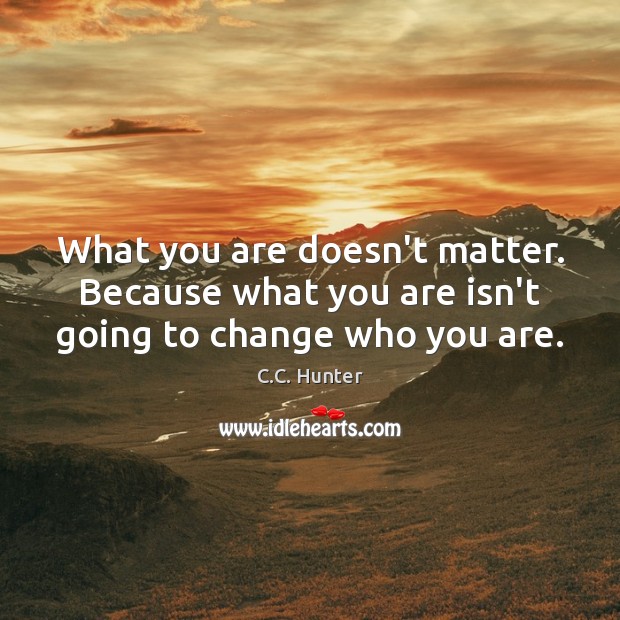 What you are doesn’t matter. Because what you are isn’t going to change who you are. C.C. Hunter Picture Quote