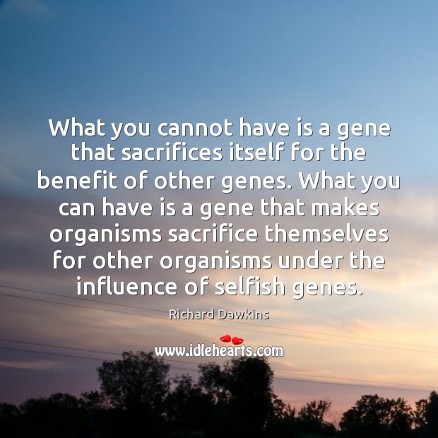 What you cannot have is a gene that sacrifices itself for the Selfish Quotes Image