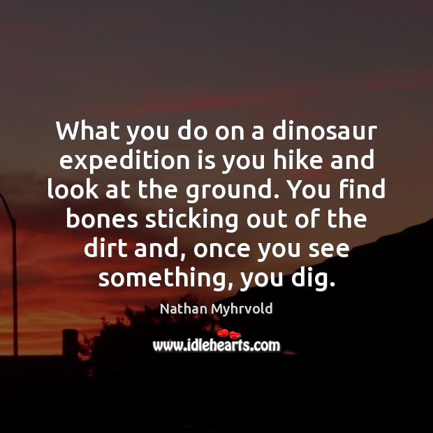 What you do on a dinosaur expedition is you hike and look Nathan Myhrvold Picture Quote