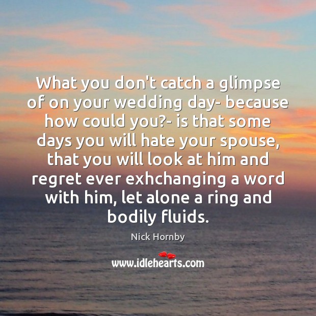 What you don’t catch a glimpse of on your wedding day- because Nick Hornby Picture Quote