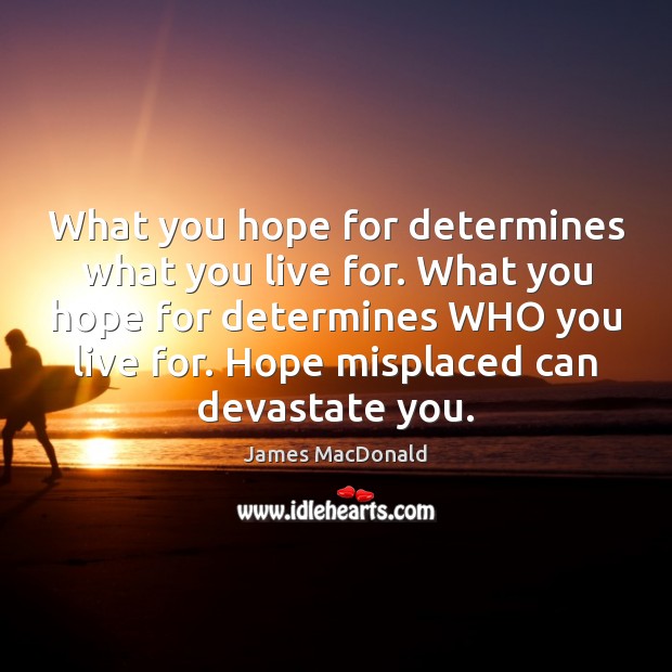 What you hope for determines what you live for. What you hope Image