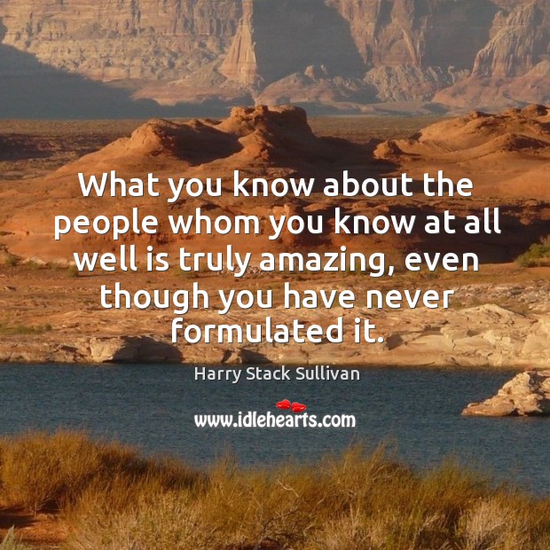 What you know about the people whom you know at all well is truly amazing, even though you have never formulated it. Harry Stack Sullivan Picture Quote