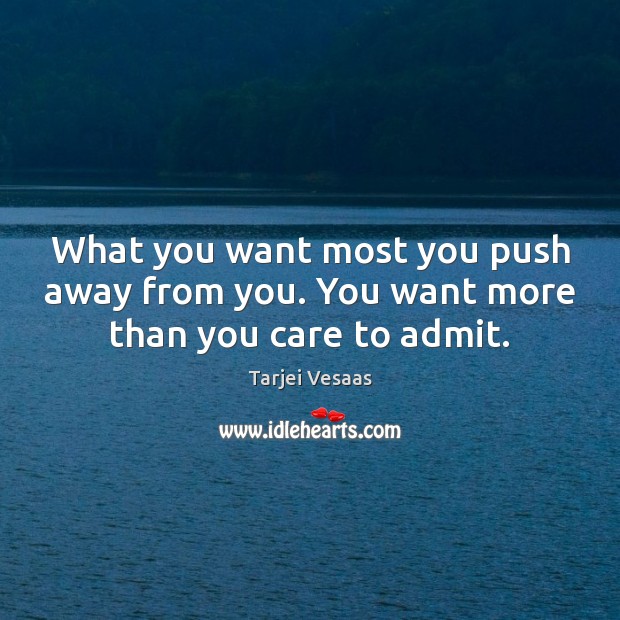 What you want most you push away from you. You want more than you care to admit. Tarjei Vesaas Picture Quote