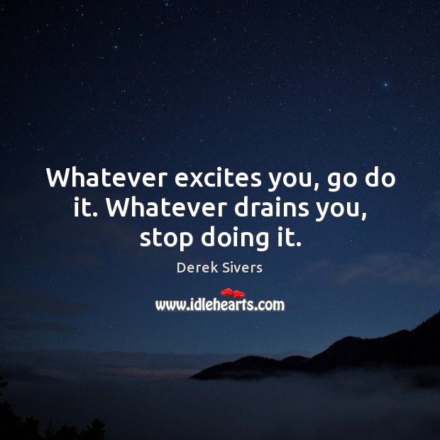 Whatever excites you, go do it. Whatever drains you, stop doing it. Derek Sivers Picture Quote