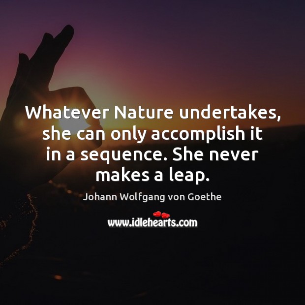Whatever Nature undertakes, she can only accomplish it in a sequence. She Johann Wolfgang von Goethe Picture Quote