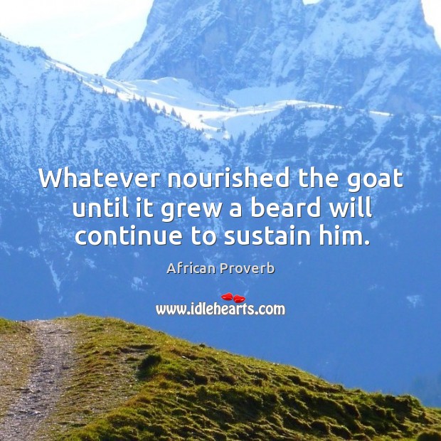 Whatever nourished the goat until it grew a beard will continue to sustain him. 