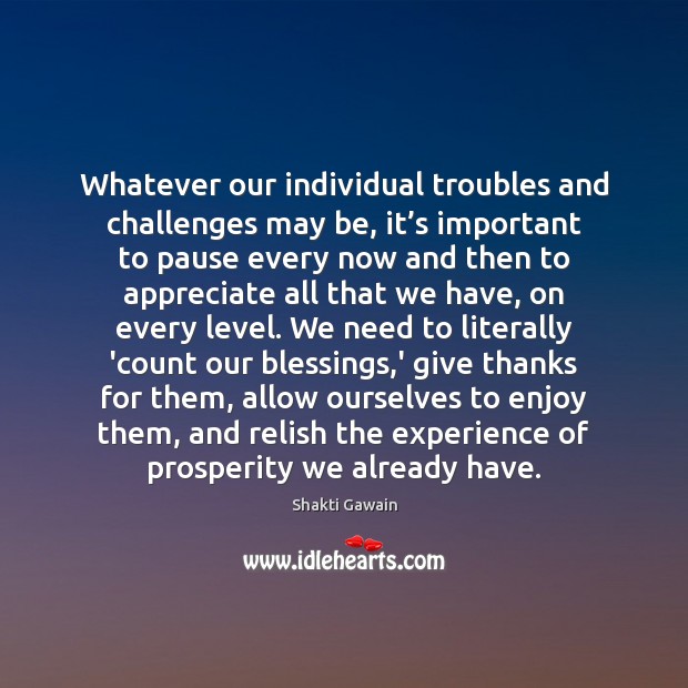 Whatever our individual troubles and challenges may be, it’s important to Shakti Gawain Picture Quote