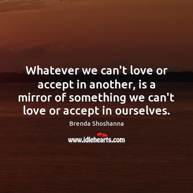 Whatever we can’t love or accept in another, is a mirror of Brenda Shoshanna Picture Quote
