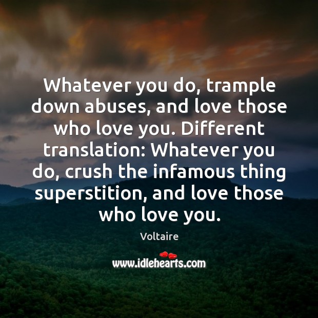 Whatever you do, trample down abuses, and love those who love you. Voltaire Picture Quote